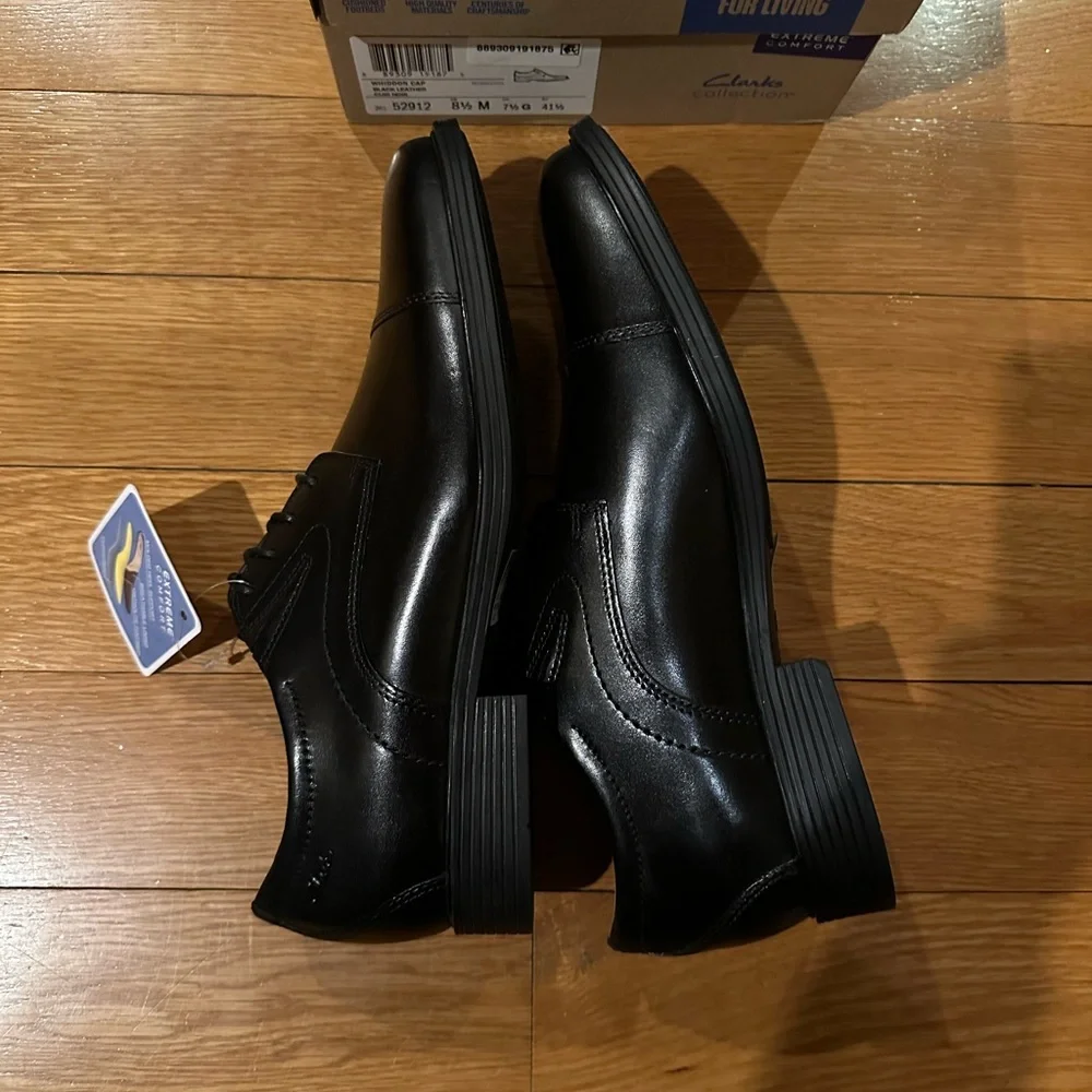 CLARKS men’s Whiddon Cap Toe Black Leather Oxford Dress Shoe